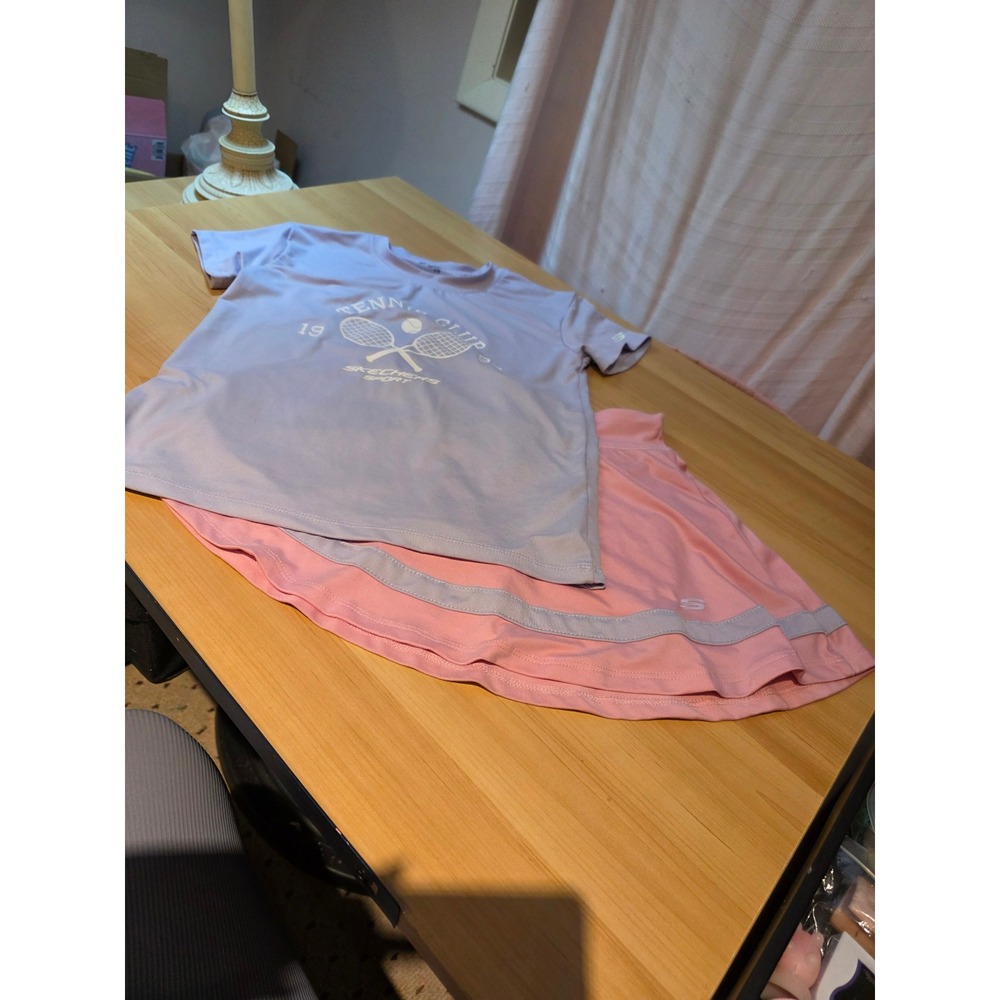 Skechers Sport Kids Girls Tennis Club Tee and Skort Set Purple Pink Size 7/8
